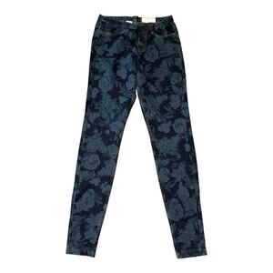 NEW Hue Women's XS Floral Jeggings Midnight Rinse Blue‎ Elastic Waistband NWT